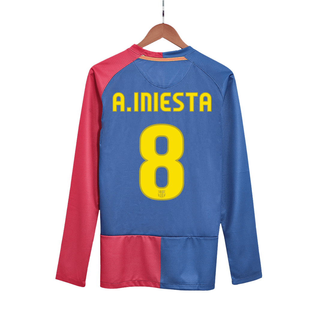 Retro A.INIESTA #8 2008/09 Barcelona Home Long Sleeve  Football Shirt- UCL Final Best Football Kits Shop